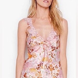 NWT Victoria Secret Floral Satin Sleep Camisole Pink Peach L